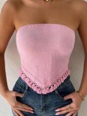 Pink fringe tube top
